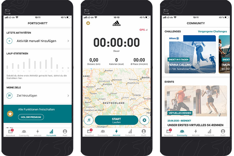 3 Screenshots der Runtastic App - App für Läufer Erfahrungen